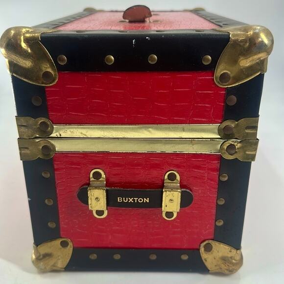 Vintage Red Buxton faux alligator and faux wood lined mini trunk/train case - Picture 1 of 16